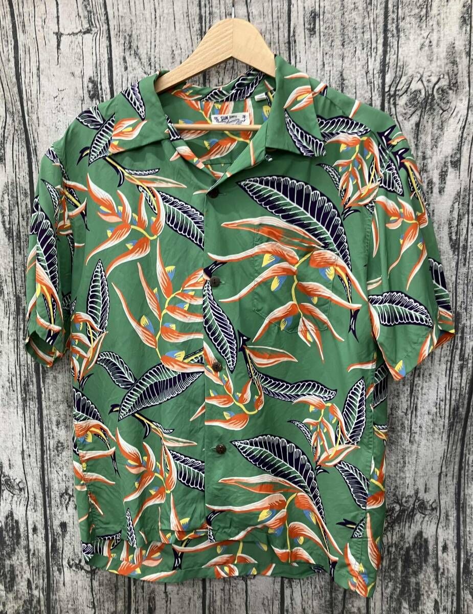 SUN SURF アロハシャツ グリーン 総柄 Mサイズ 日本製