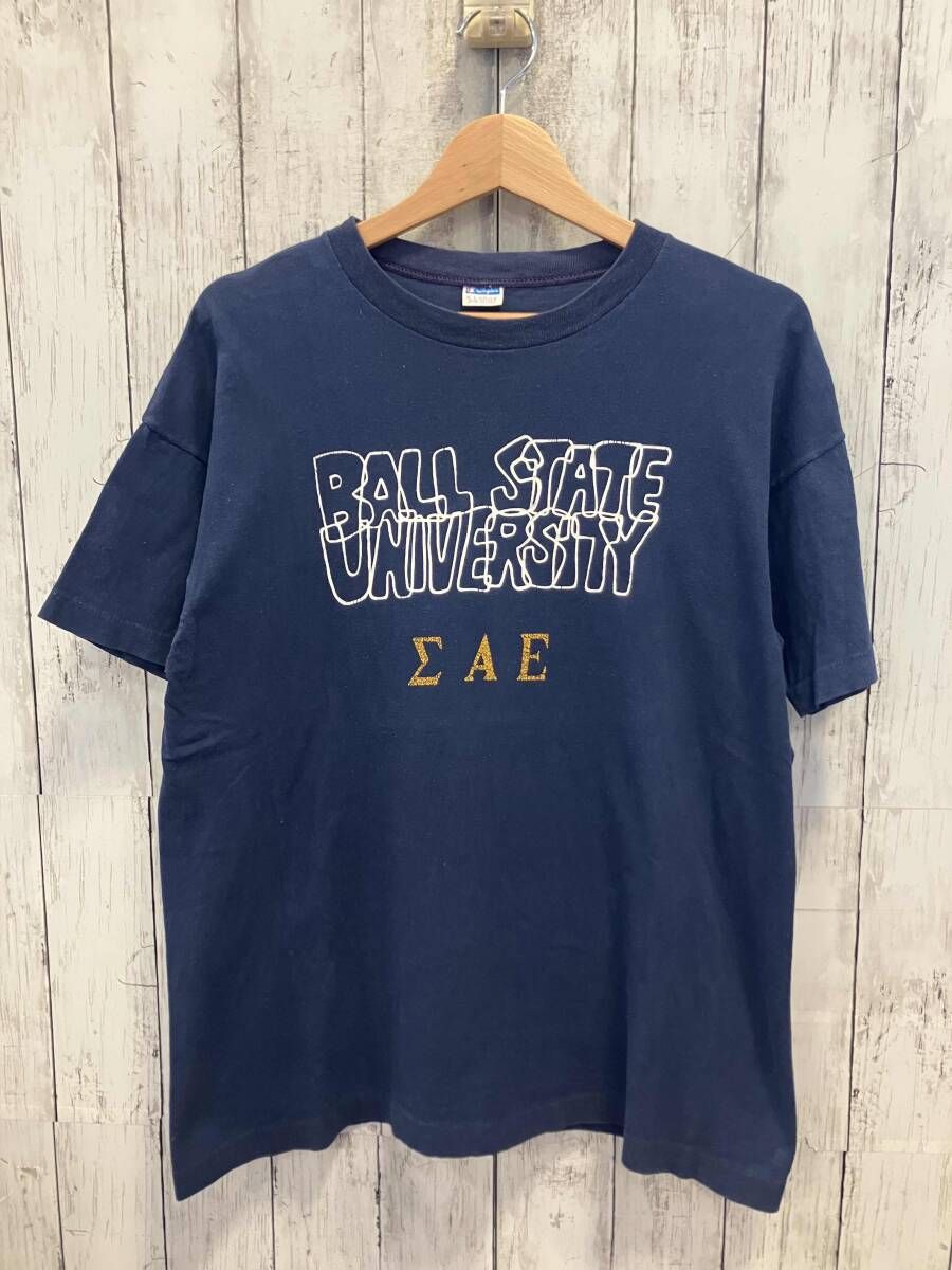 Champion チャンピオン 半袖Tシャツ バータグ ネイビー USA製70sカレッジ 首付近リペア