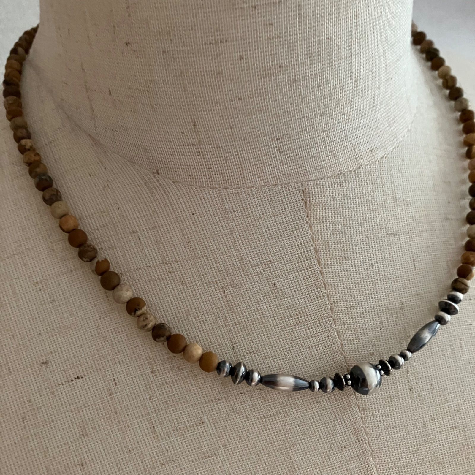 silver925ナバホパール×ジャスパーのネックレス 49cm 最大8mm vjmwaWP