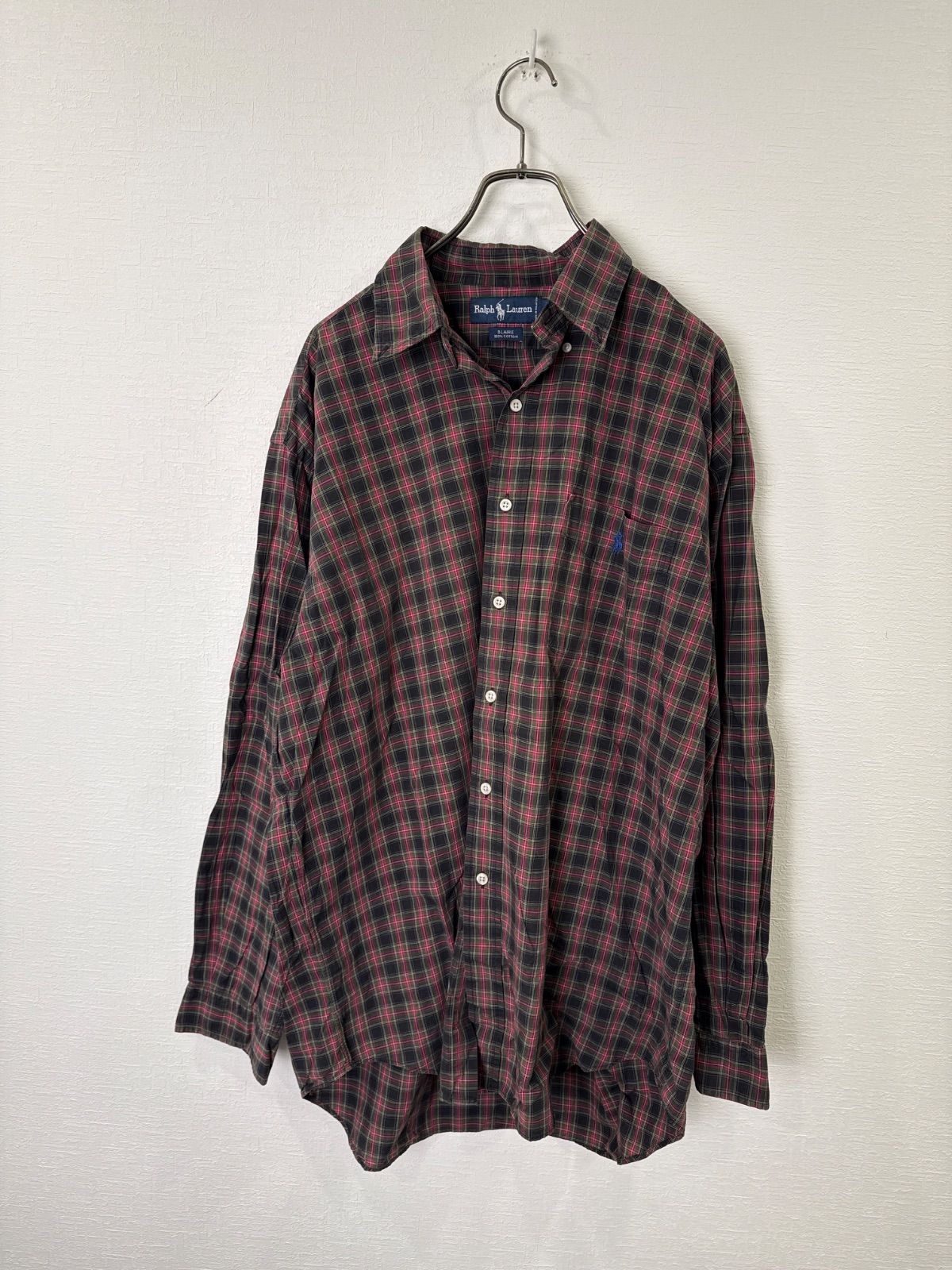 S00582｜RALPH LAUREN｜ラルフローレン｜長袖シャツ｜ボタンダウンシャツ｜チェックシャツ｜ブラック｜Black｜グリーン｜Green｜レッド｜Red｜ポニー刺繍｜アメカジ｜古着｜90S｜Y2K｜USA古着｜ヴィンテージ｜カジュアル｜トラッド｜