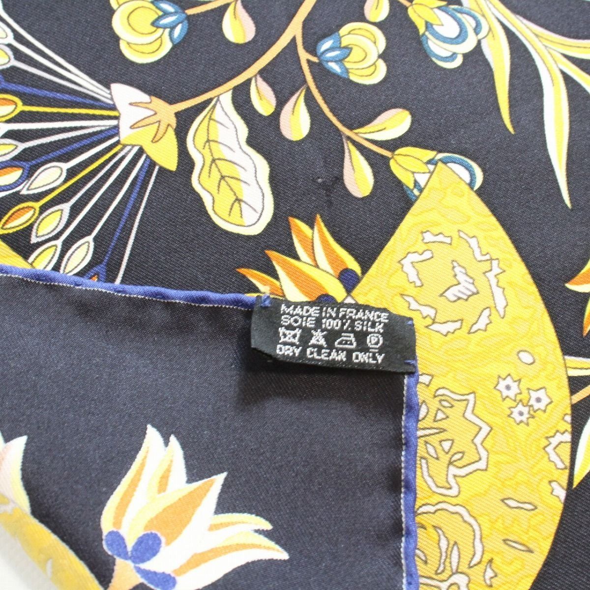 HERMES エルメス カレ 90 スカーフ 花咲く織物 扇子 シルク100