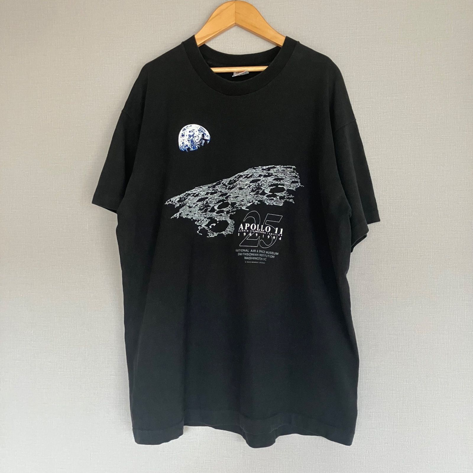 希少 90s 1994 アポロ11号 APOLLO 11 25周年 ビンテージ Tシャツ スミソニアン 航空宇宙博物館 NASA 宇宙 月 スペース フルーツオブザルーム USA製 黒 ブラック XL 古着 メンズ