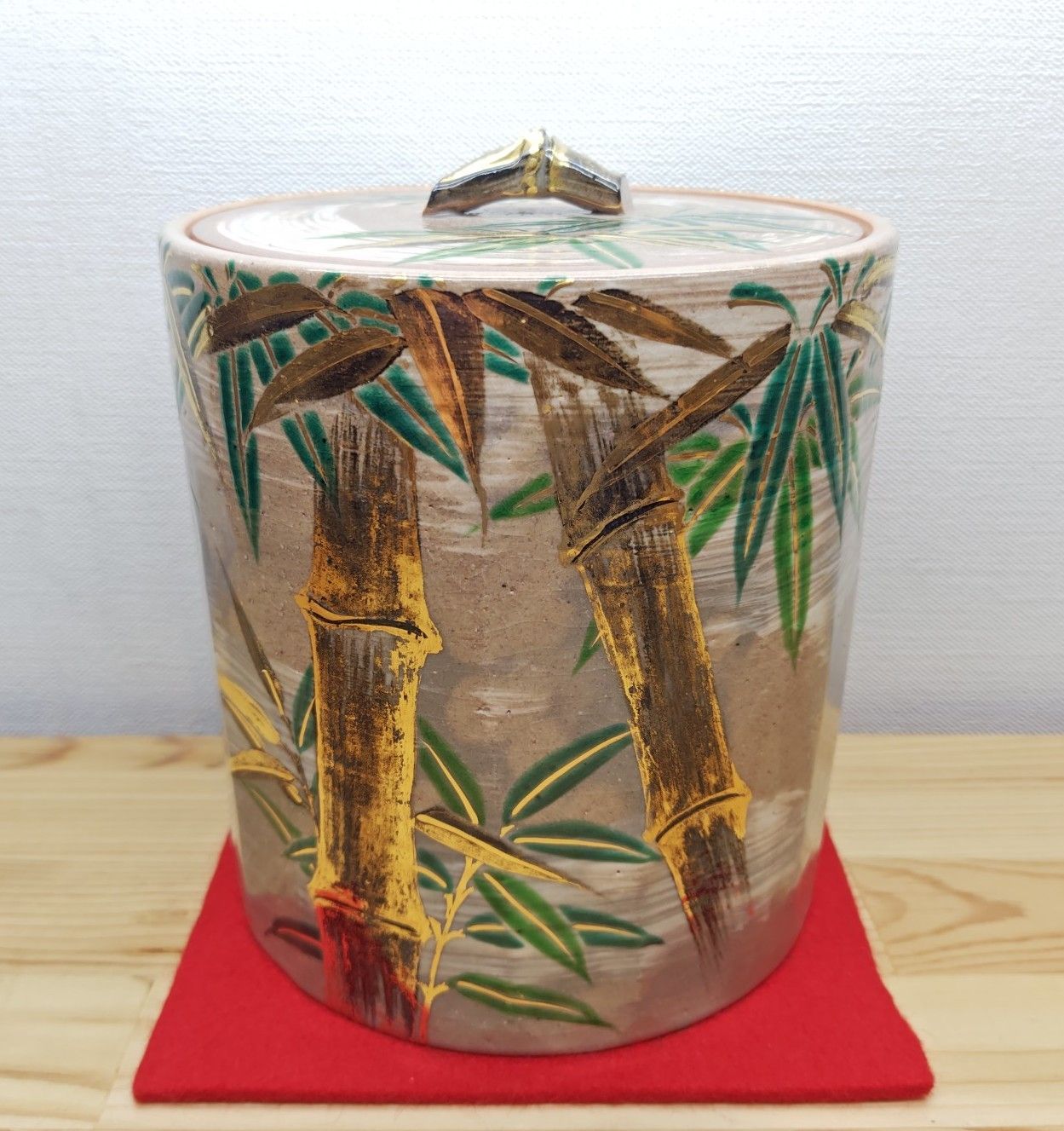 逢絢亭・中古品】茶道具 水指 京焼 乾山写 竹の絵 竜谷窯 宮川香雲 共