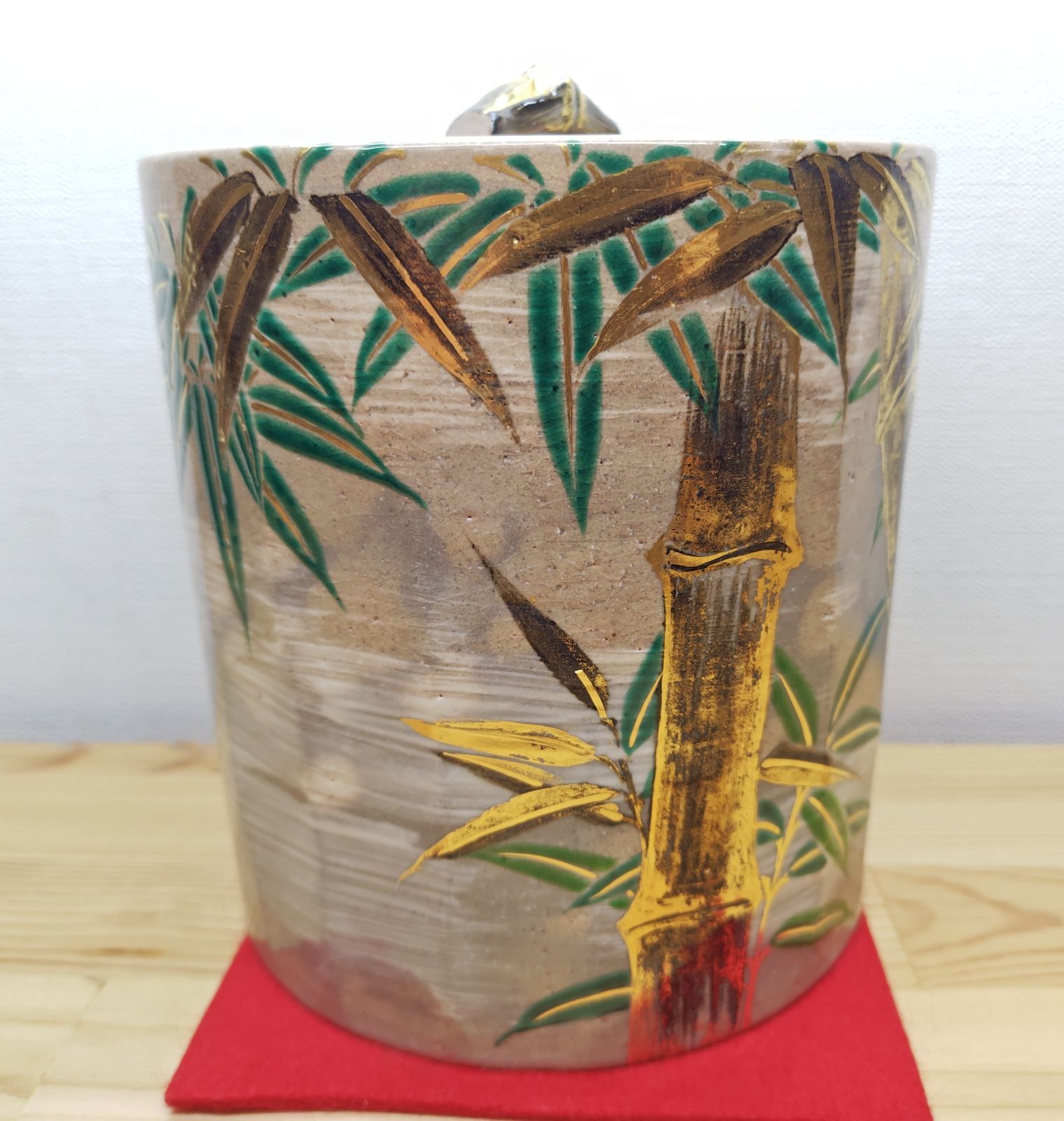 逢絢亭・中古品】茶道具 水指 京焼 乾山写 竹の絵 竜谷窯 宮川香雲 共