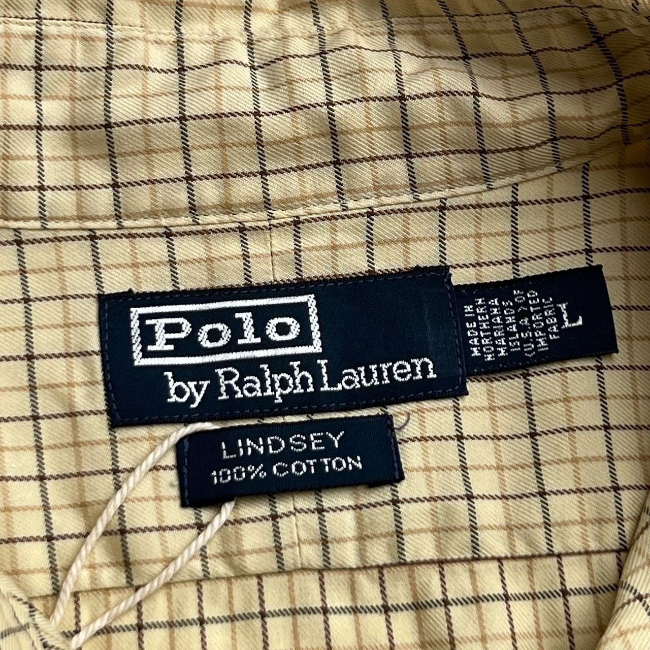 90s Ralph Lauren LINDSEY　胸ポケット　チェック　長袖シャツ　ラルフローレン　クリーム　L 古着