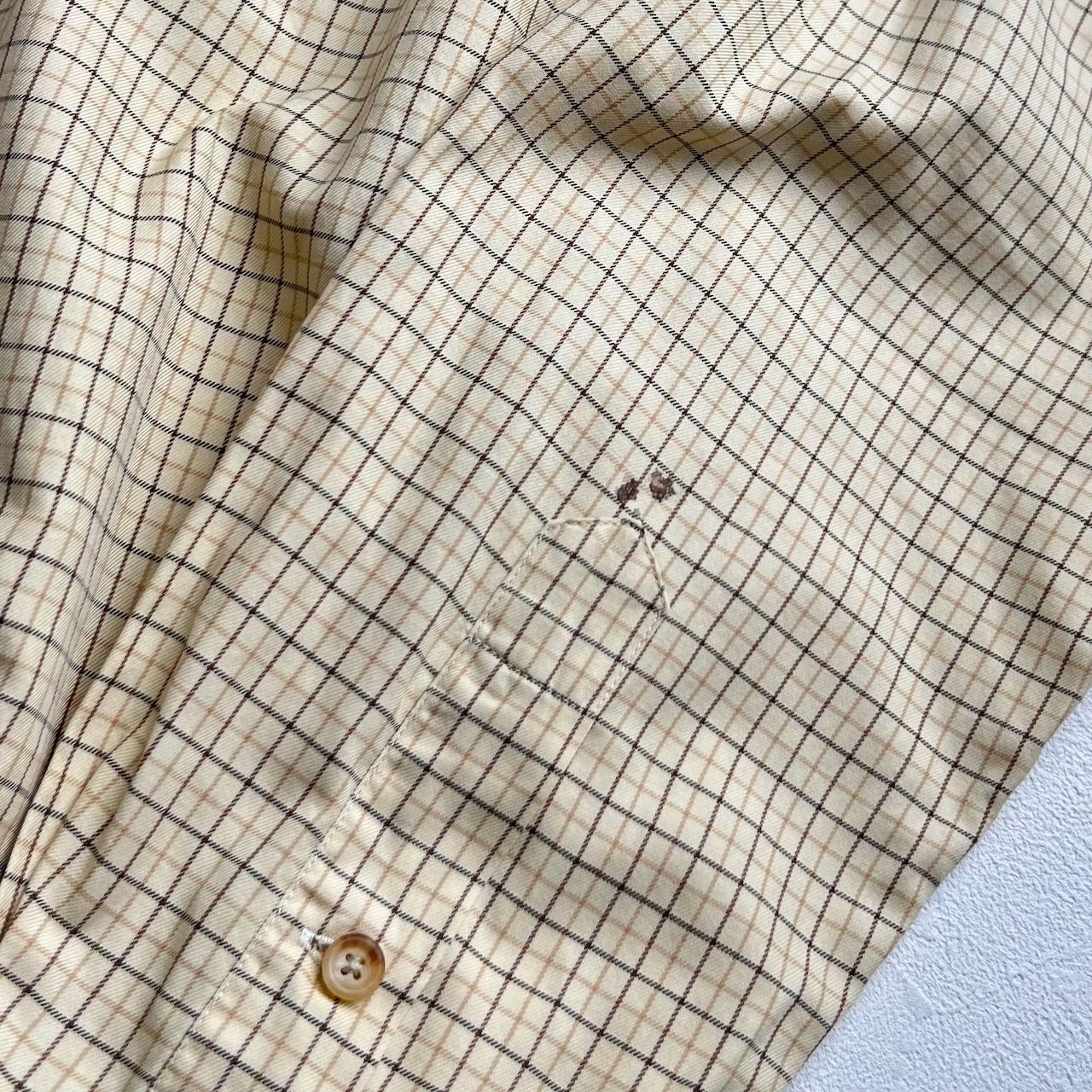90s Ralph Lauren LINDSEY　胸ポケット　チェック　長袖シャツ　ラルフローレン　クリーム　L 古着
