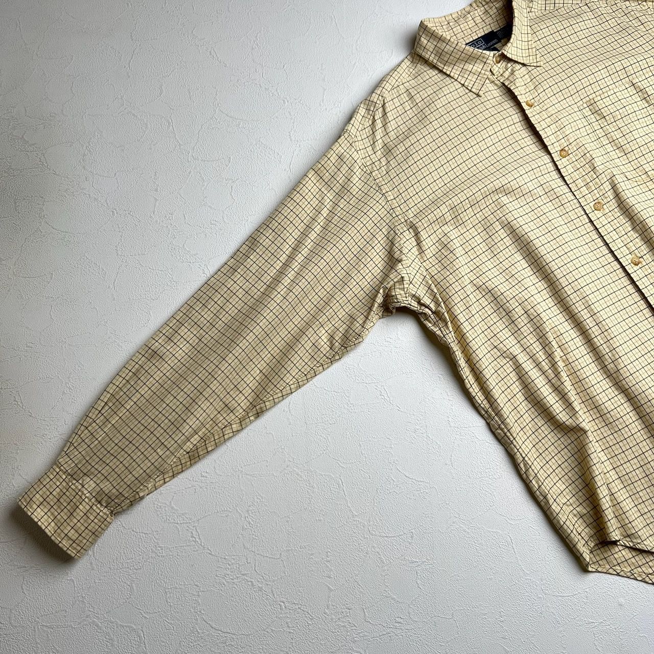 90s Ralph Lauren LINDSEY　胸ポケット　チェック　長袖シャツ　ラルフローレン　クリーム　L 古着