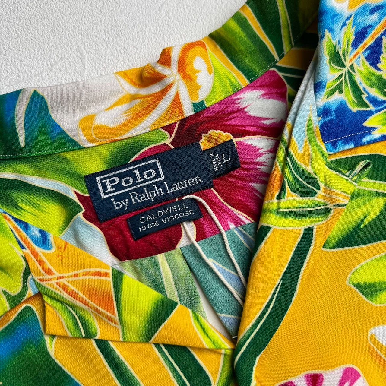 90s Ralph Lauren CALDWELL　アロハシャツ　花柄　総柄　開襟　半袖シャツ　ラルフローレン　グリーン　L 古着