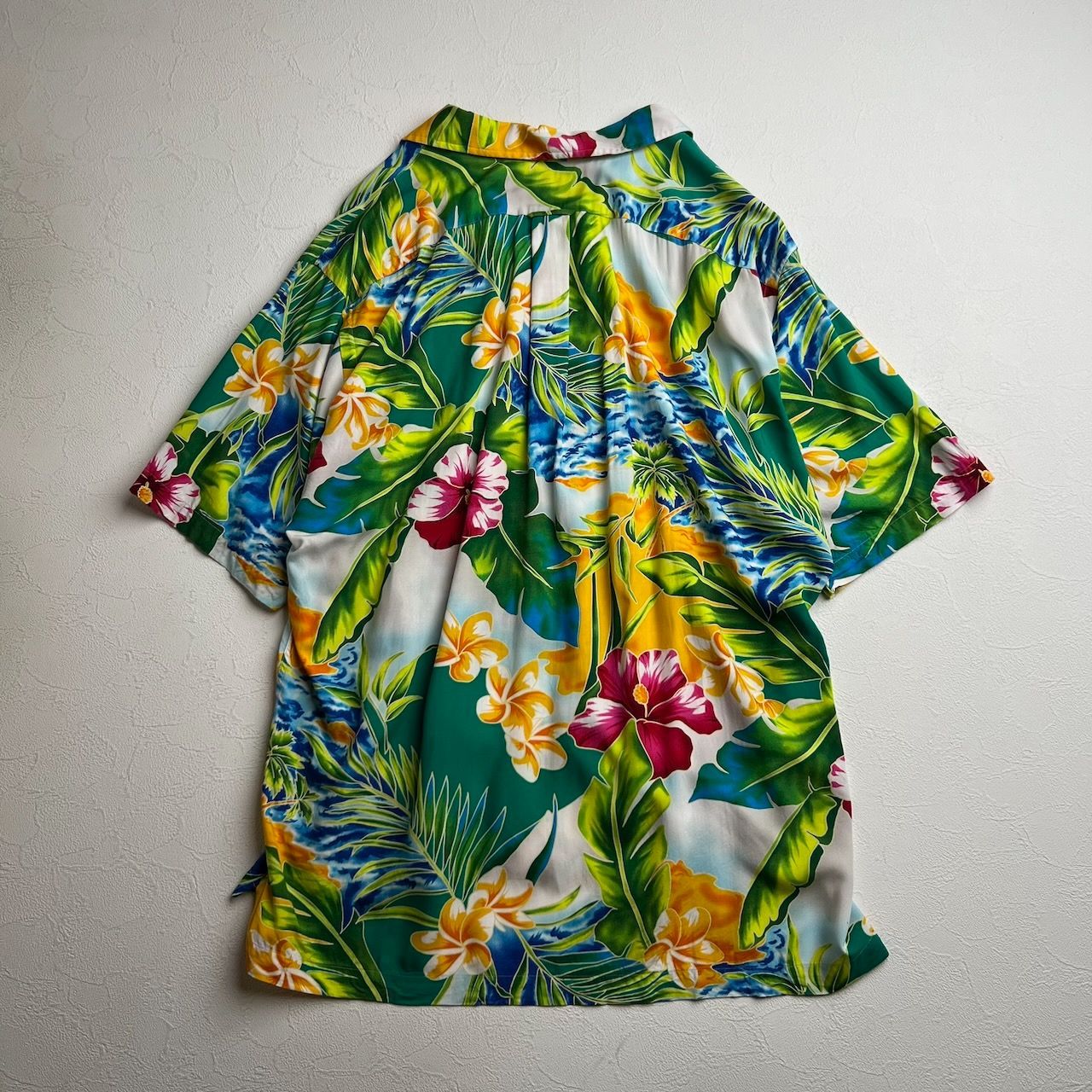 90s Ralph Lauren CALDWELL　アロハシャツ　花柄　総柄　開襟　半袖シャツ　ラルフローレン　グリーン　L 古着