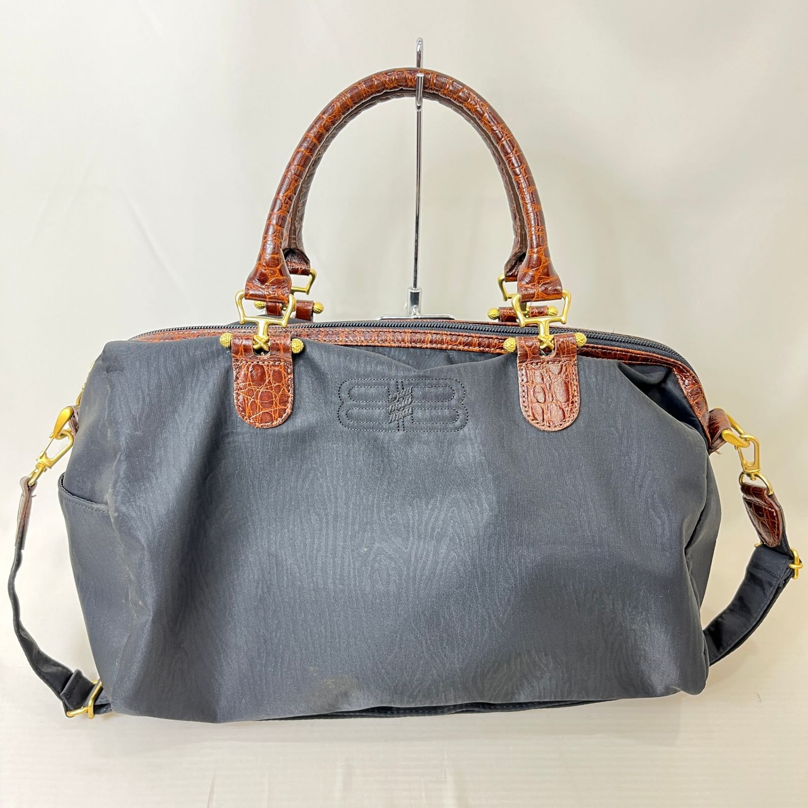 バレンシアガ ヴィンテージ BBロゴ ボストンバッグ 型押しハンドル ブラック BALENCIAGA バレンシアガ 2Way ボストンバッグ ブラック 型押し BBロゴ