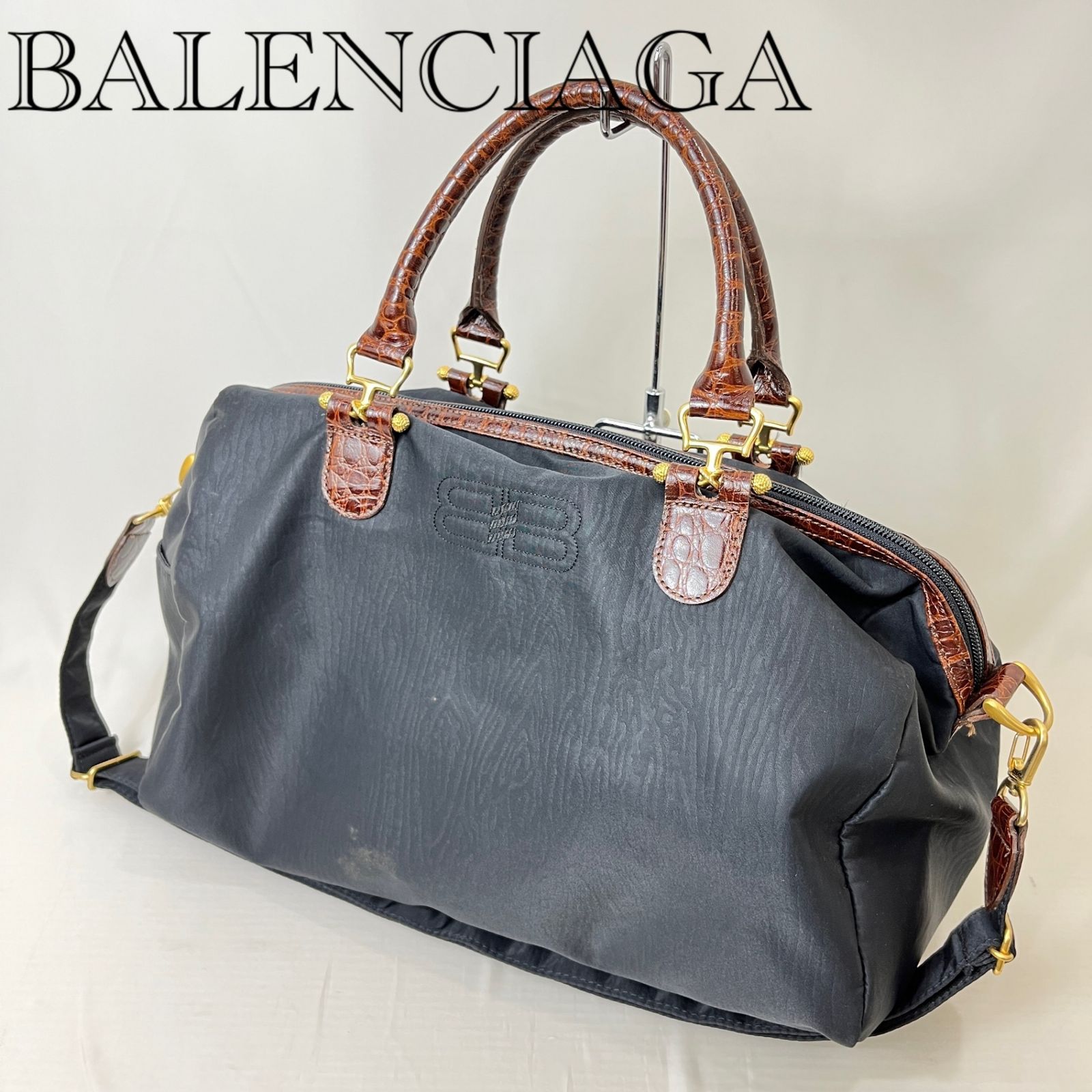 BALENCIAGA バレンシアガ 2Way ボストンバッグ ブラック 型押し BBロゴ