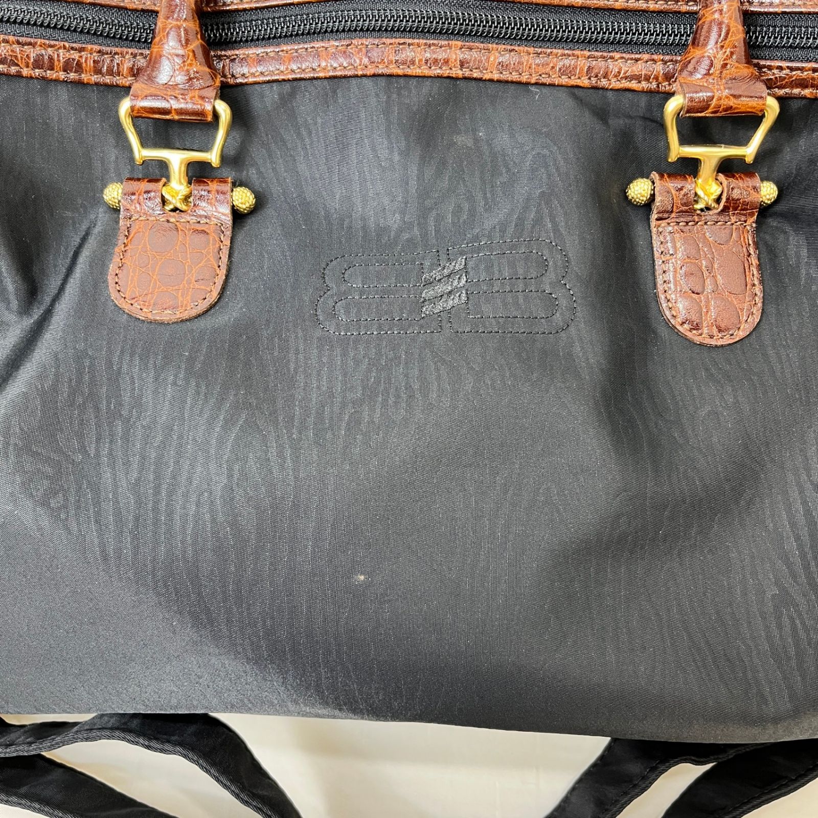 バレンシアガ ヴィンテージ BBロゴ ボストンバッグ 型押しハンドル ブラック BALENCIAGA バレンシアガ 2Way ボストンバッグ ブラック 型押し BBロゴ