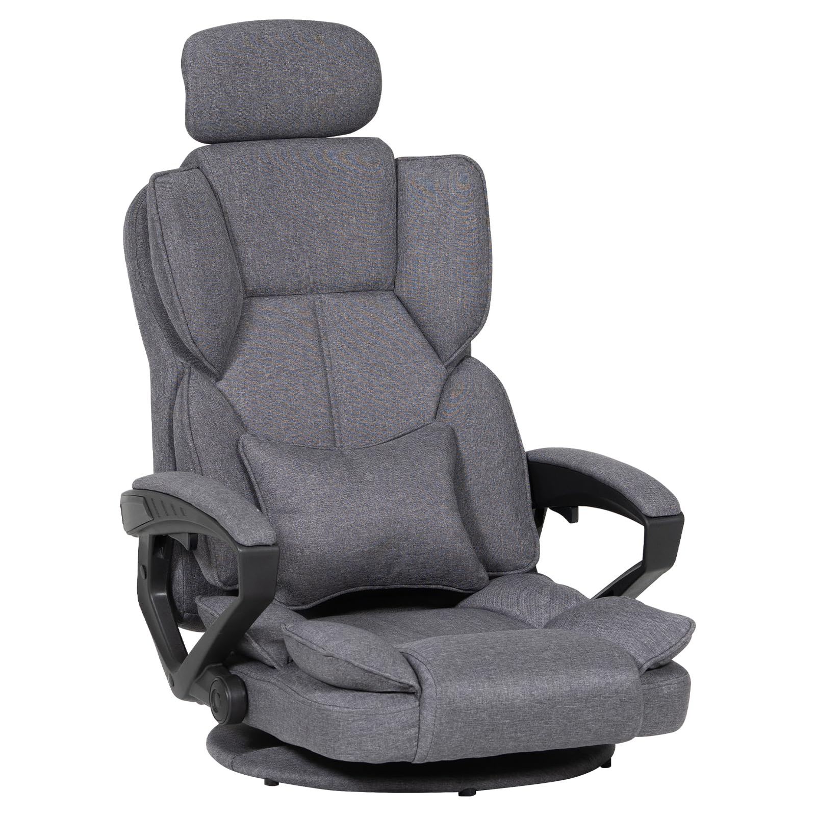 人気商品　(ファブリック LX-19SW ダークグレー) チェア 150°リクライニング ひじ掛け付き ランバーサポート デスクチェア ヘッドレスト ハイバック 腰痛対策 360°回転 ゲーミング座椅子 ゲーミングチェア
