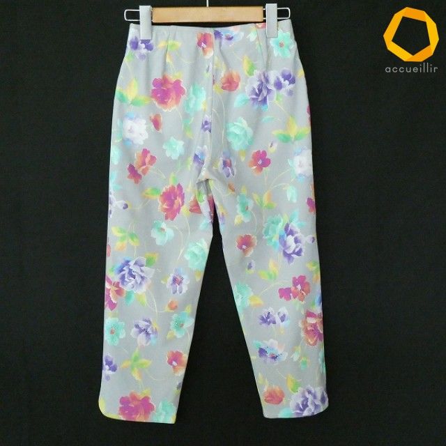 #a GKITALIYA 伊太利屋 パンツ 7 グレー系 ピンク 紫 黄 緑 カプリ丈 ラインストーン ジップポケット 花柄 レディース [1004215] k01