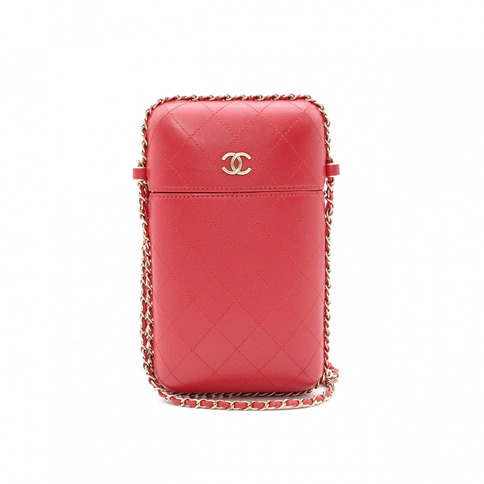 CHANEL レザーケース レッド CHANEL シャネル フォンケース ショルダーバッグ マトラッセ