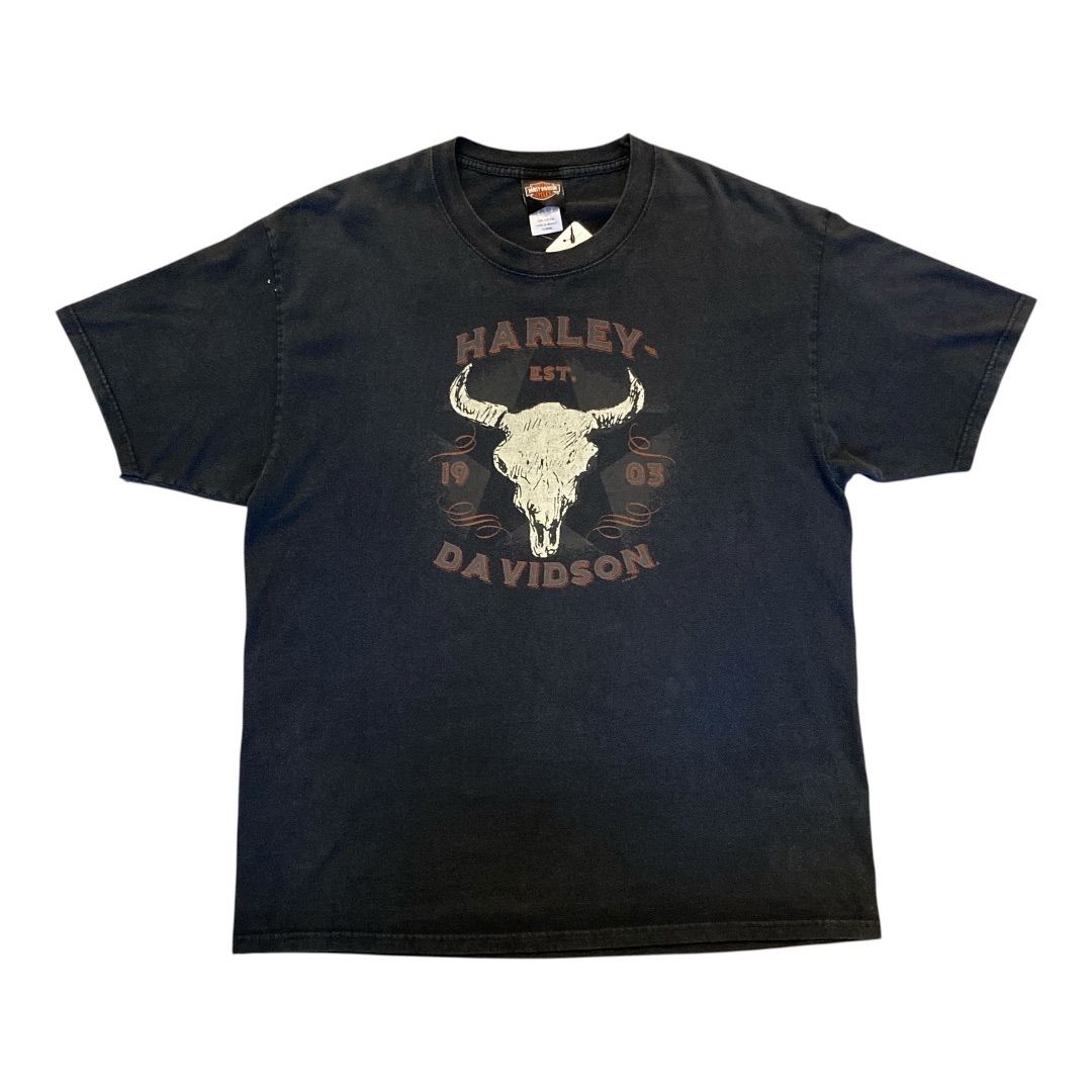 Vintage Harley-Davidson Laredo Texas Skull Graphic TeesizeXL / ハーレーダビッドソン バッファロープリント s/s Tシャツ　【F542】
