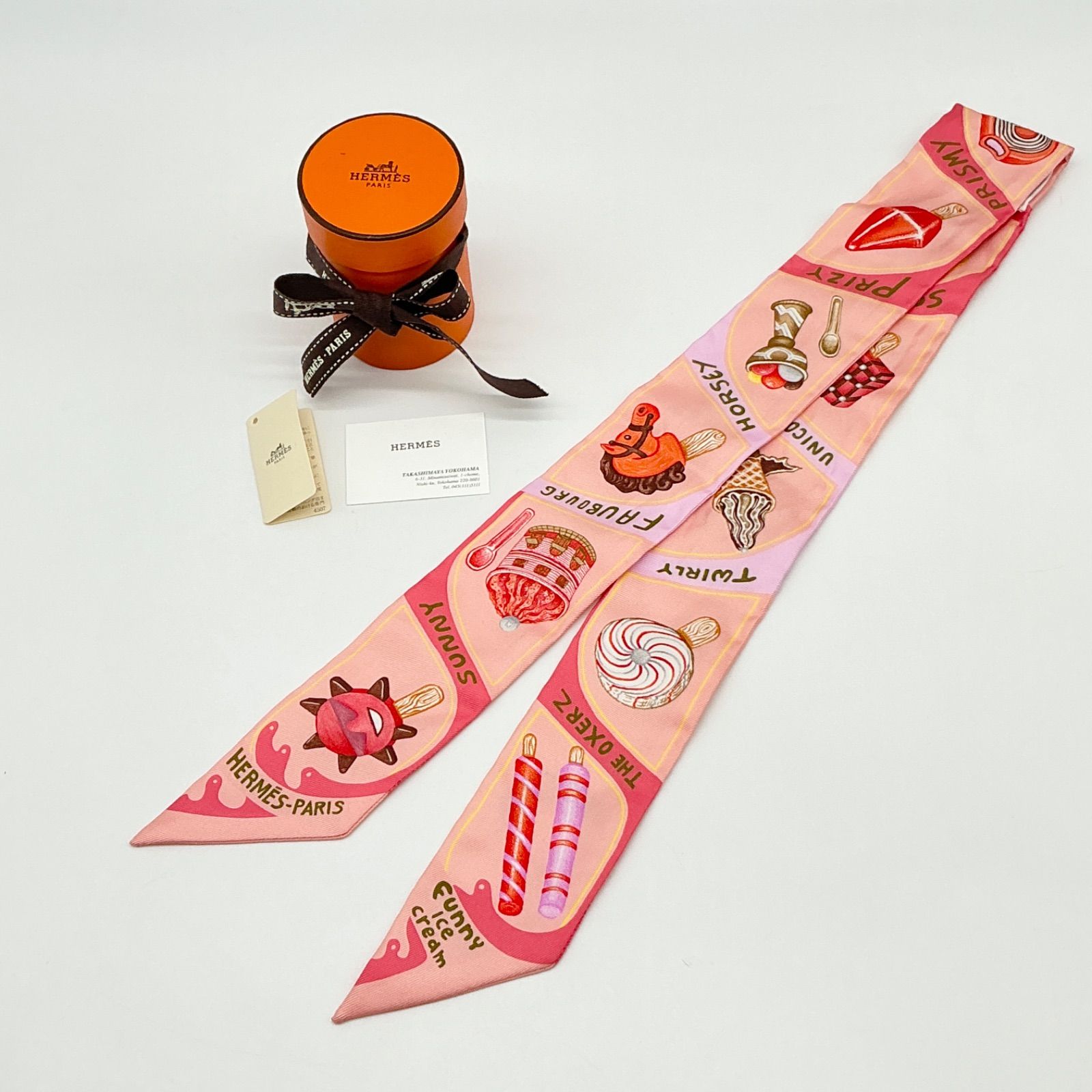 未使用品　HERMES アイスクリームモチーフ スカーフ　ツイリー HERMES エルメス ツイリースカーフ FUNNY ICE CREAM ファニー アイス