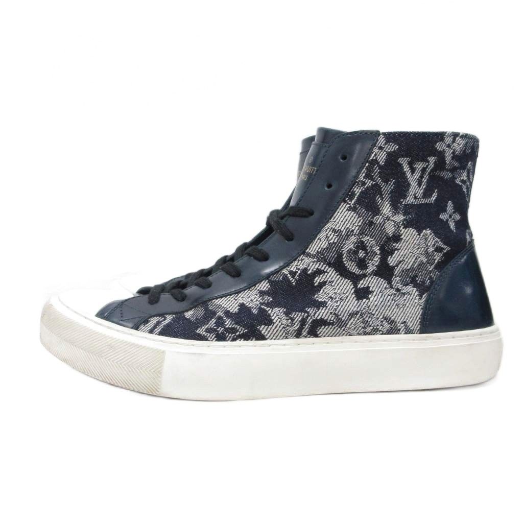 ルイヴィトン LOUIS VUITTON モノグラム デニム ハイカット スニーカー シューズ ネイビー 5 ■AO2