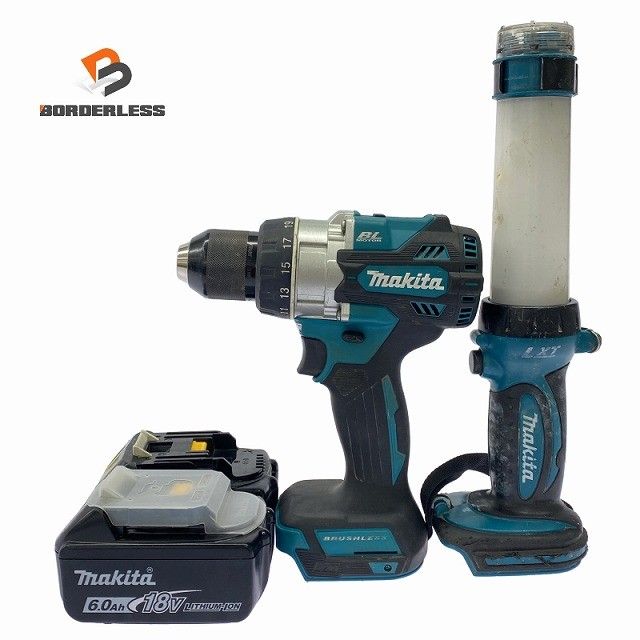 ☆比較的綺麗です☆ makita マキタ 18V 充電式ドライバドリル DF486D ライト ML800 バッテリー2個付き(18V.6.0Ah)付き130560