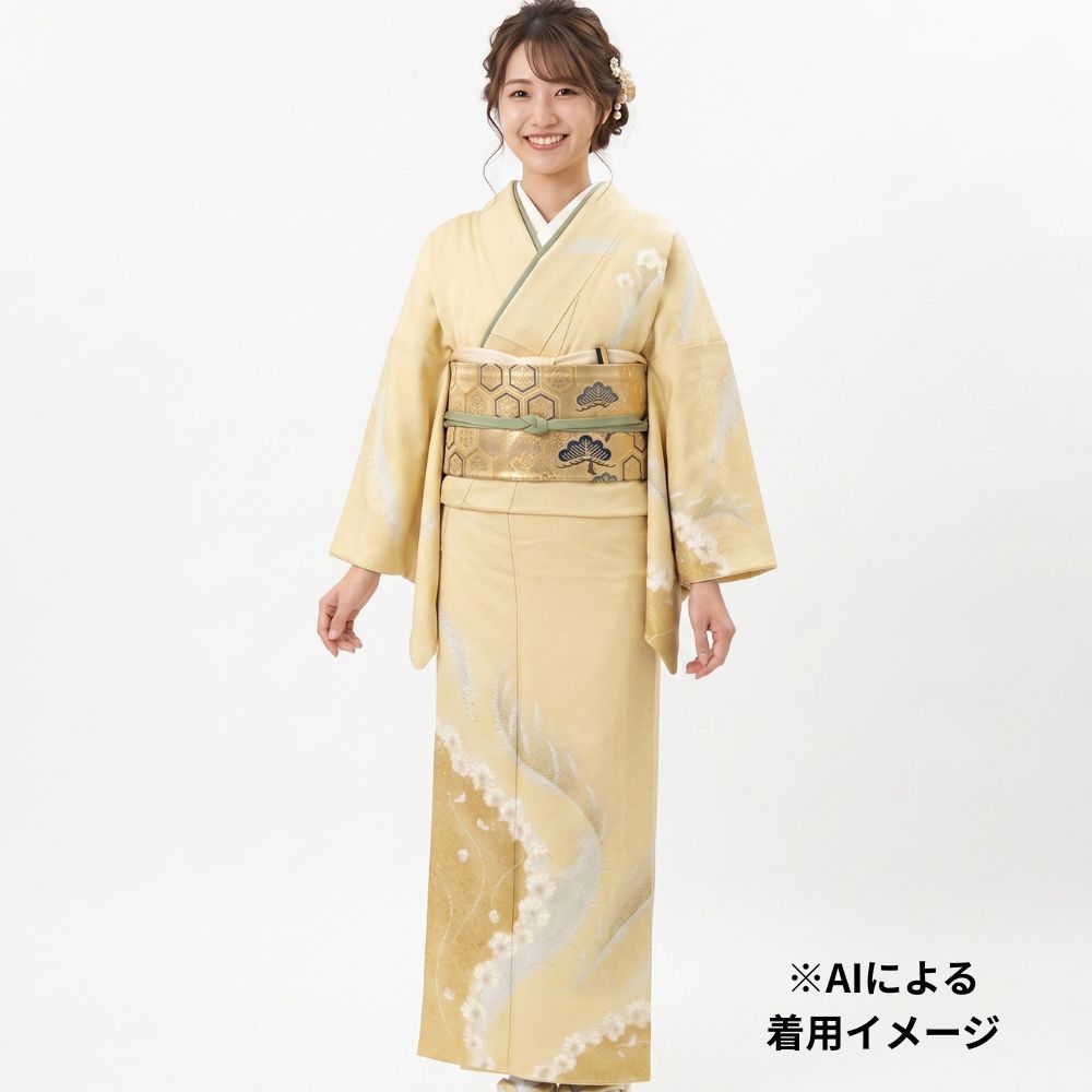 専用他3点+b74 正絹　袷　訪問着　金彩　極美品　着物 訪問着 リユース 着物 中古 正絹 金彩友禅 絞り 胡蝶蘭 黄色 袷 8150-3