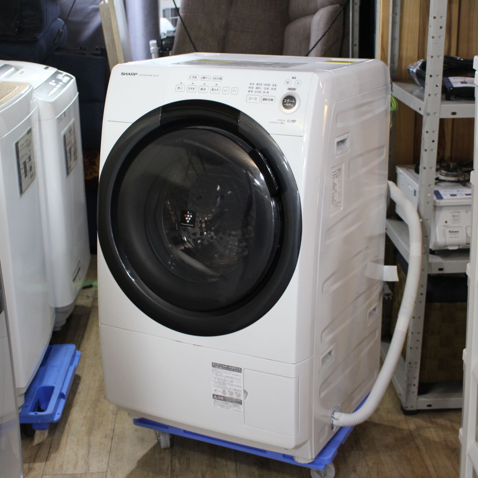 720)シャープ ドラム式 洗濯乾燥機 ES-S7F-WL ヒーターセンサー乾燥 左開き(ヒンジ左) 洗濯7kg/乾燥3.5kg 2021年製