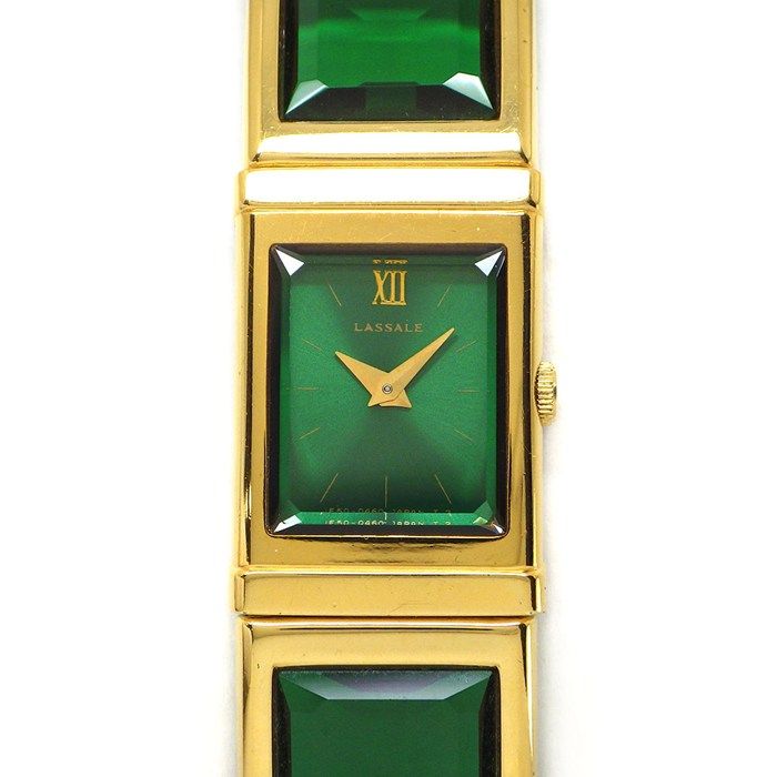 セイコー SEIKO 腕時計 ラサール 1E50-5250 レクタンギュラー サンレイ グリーン文字盤 スクエア カットガラス ブレスレット GP クオーツアナログ 【中古】