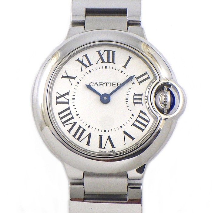 カルティエ Cartier 腕時計 バロンブルーSM W69010Z4 シルバー文字盤 ローマンインデックス SS クオーツアナログ 【箱・保付き】 【中古】