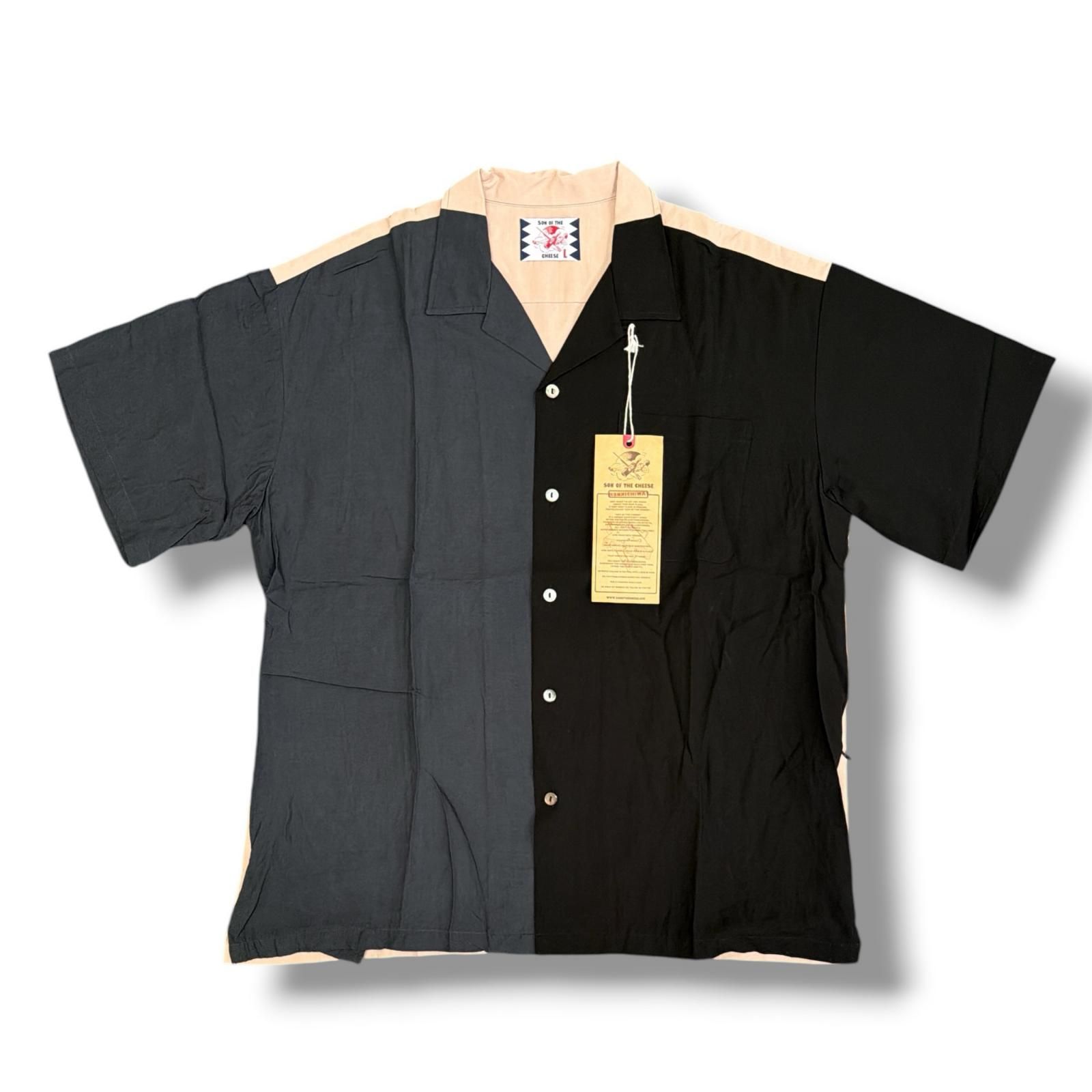 参考上代18700円 未使用 SON OF THE CHEESE 20SS 3 Color Rayon Shirt 3カラーレーヨンシャツ 半袖 サノバチーズ SC2010-SH06 ブラック L （1664M）