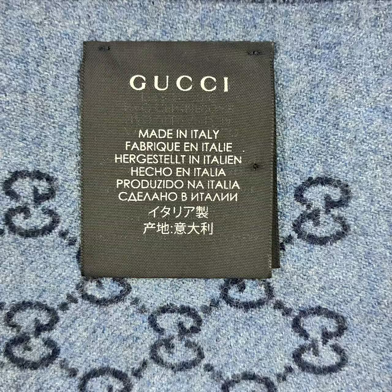 新品未使用GUCCI GGロゴマフラー デニムブルー ブラウン 新品同様 GUCCI グッチ ストール マフラー GGロゴ ブルー 箱付き