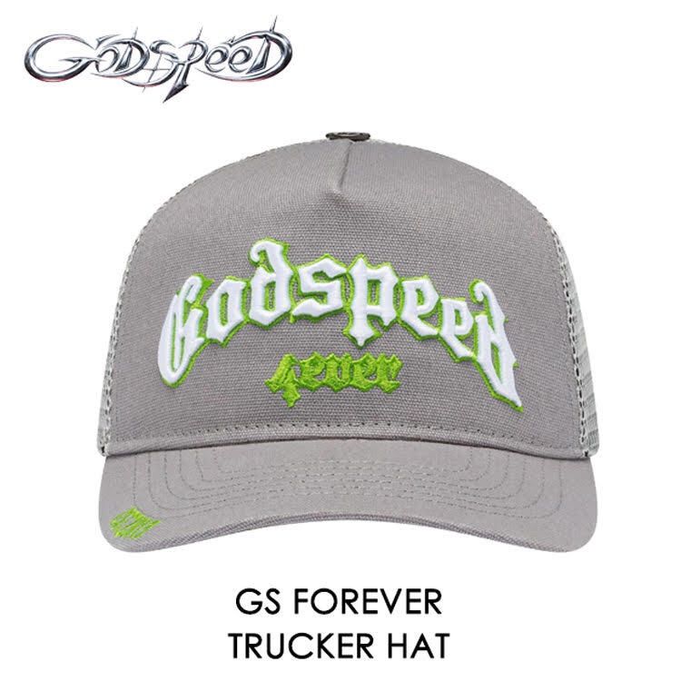 【 本国現地価格 】【3点ピン付き】GODSPEED GS FOREVER TRUCKER HAT 【グレーライム】【メッシュキャップ】【トラッカーキャップ】