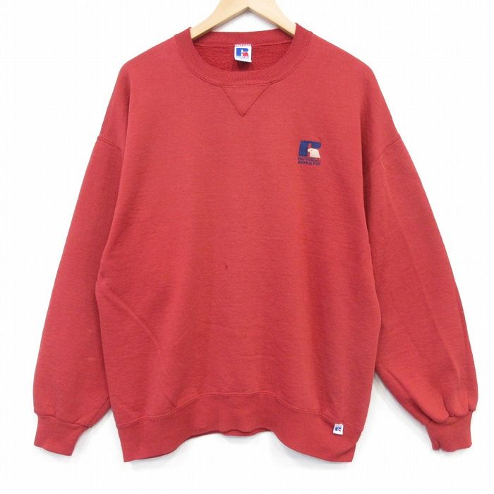 XL/古着 ラッセル 長袖 スウェット メンズ 90年代 90s ワンポイントロゴ クルーネック USA製 レッド【spe】 26may27