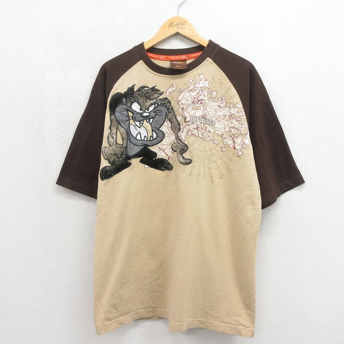 XL/古着 LOT29 7分袖 ビンテージ Tシャツ メンズ 00年代 00s ルーニーテューンズ タズ ツートンカラー コットン ラグラン クルーネック ベージュ【spe】 26may27