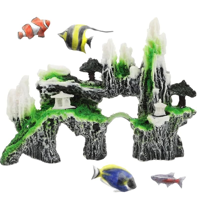 【新品】 akindou 水槽 アクエリアム オーナメント 22cm オブジェ デコレーション 置物 熱帯魚 隠れ家 山 灯篭 橋 あずまや (ホワイト)
