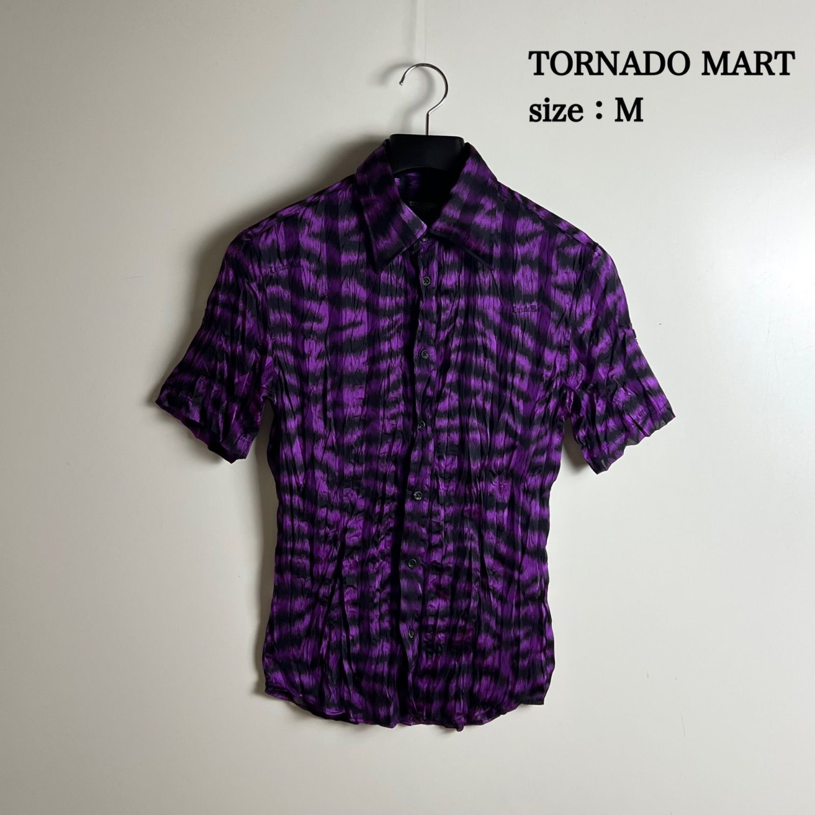 TORNADO MART y2k archive purple leopard shirts M トルネードマート 紫レオパード 光沢 透け 半袖シャツ 雰囲気 平成 アーカイブ レア
