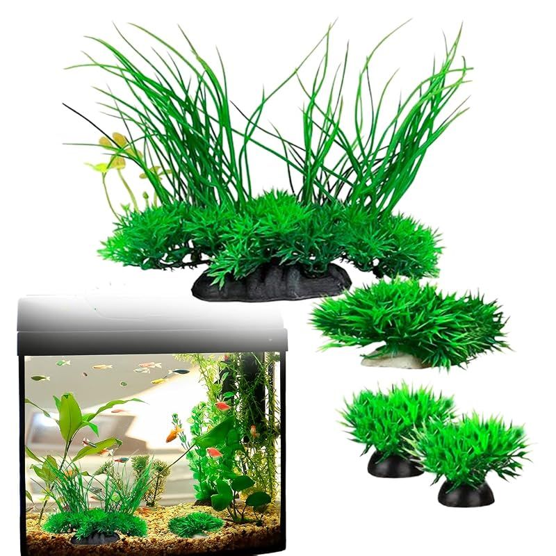 【新品】 Shantia 人工水草 アクアリウム オーナメント 水槽装飾 観賞魚用 フェイク水草 水槽レイアウト 熱帯魚 隠れ家 金魚 グリーン 3種類4個セット