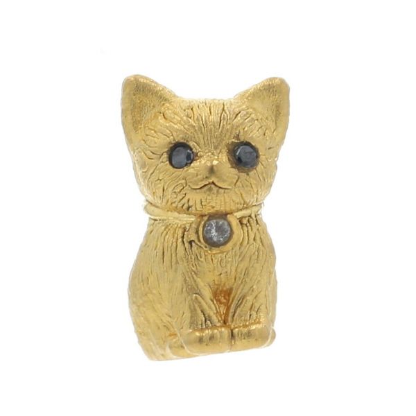 K24YG 純金 イエローゴールド ネックレストップ ブラックダイヤ ダイヤモンド 0.03ct 子猫 アニマル 彫金【新品仕上済】【zz】【中古】
