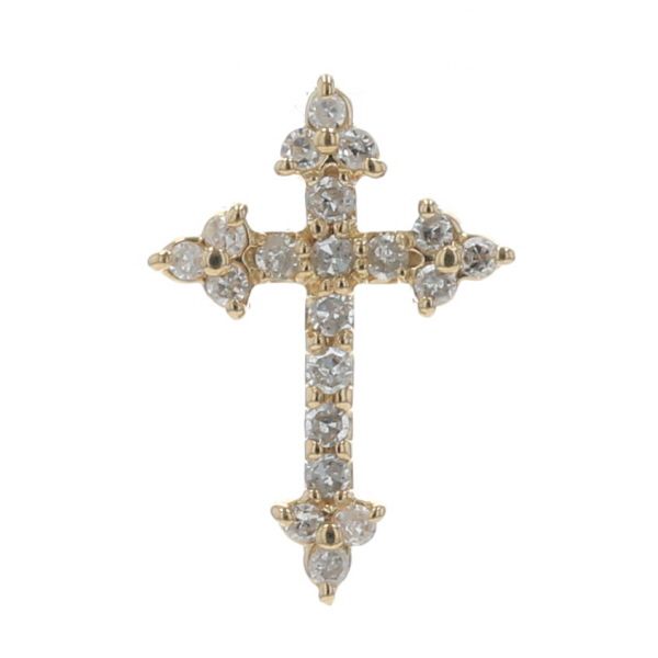 K18YG イエローゴールド ネックレストップ ダイヤモンド 0.13ct リリークロス 十字架 シンプル パヴェ【新品仕上済】【zz】【中古】