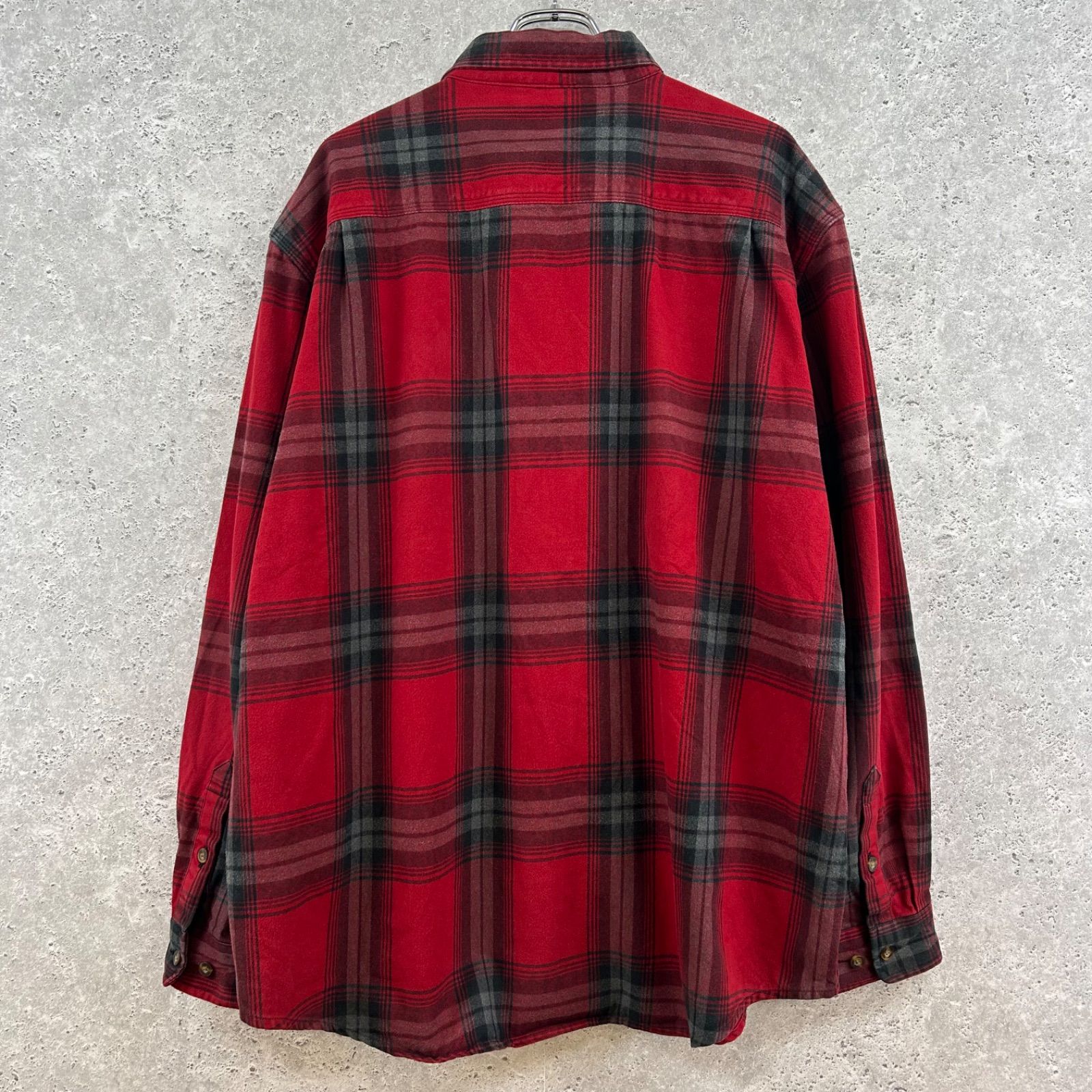 T061【Carhartt】レッド チェック 長袖 ワークシャツ ネルシャツ〔2XL