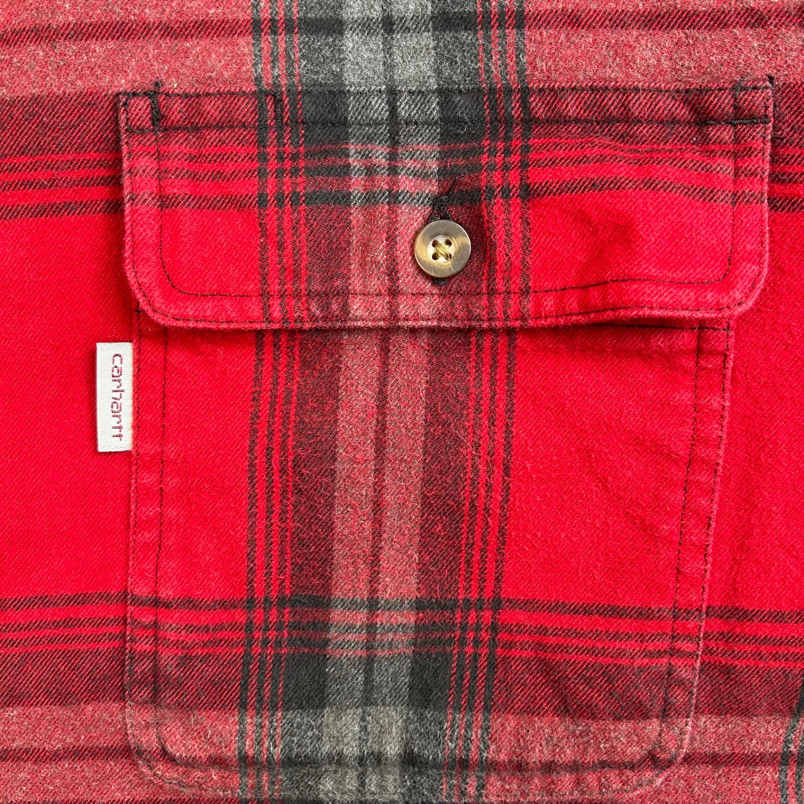 T061【Carhartt】レッド チェック 長袖 ワークシャツ ネルシャツ〔2XL