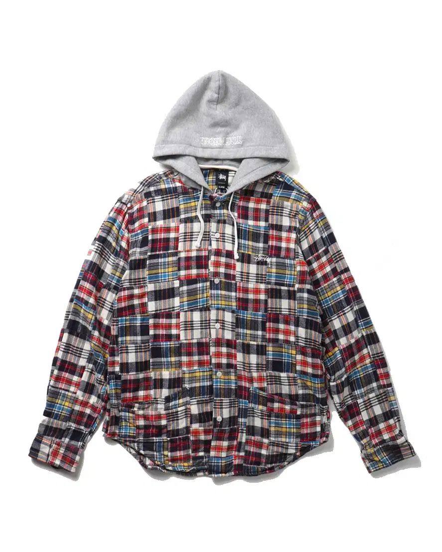 STUSSY パッチワーク チェック フーデッド シャツ