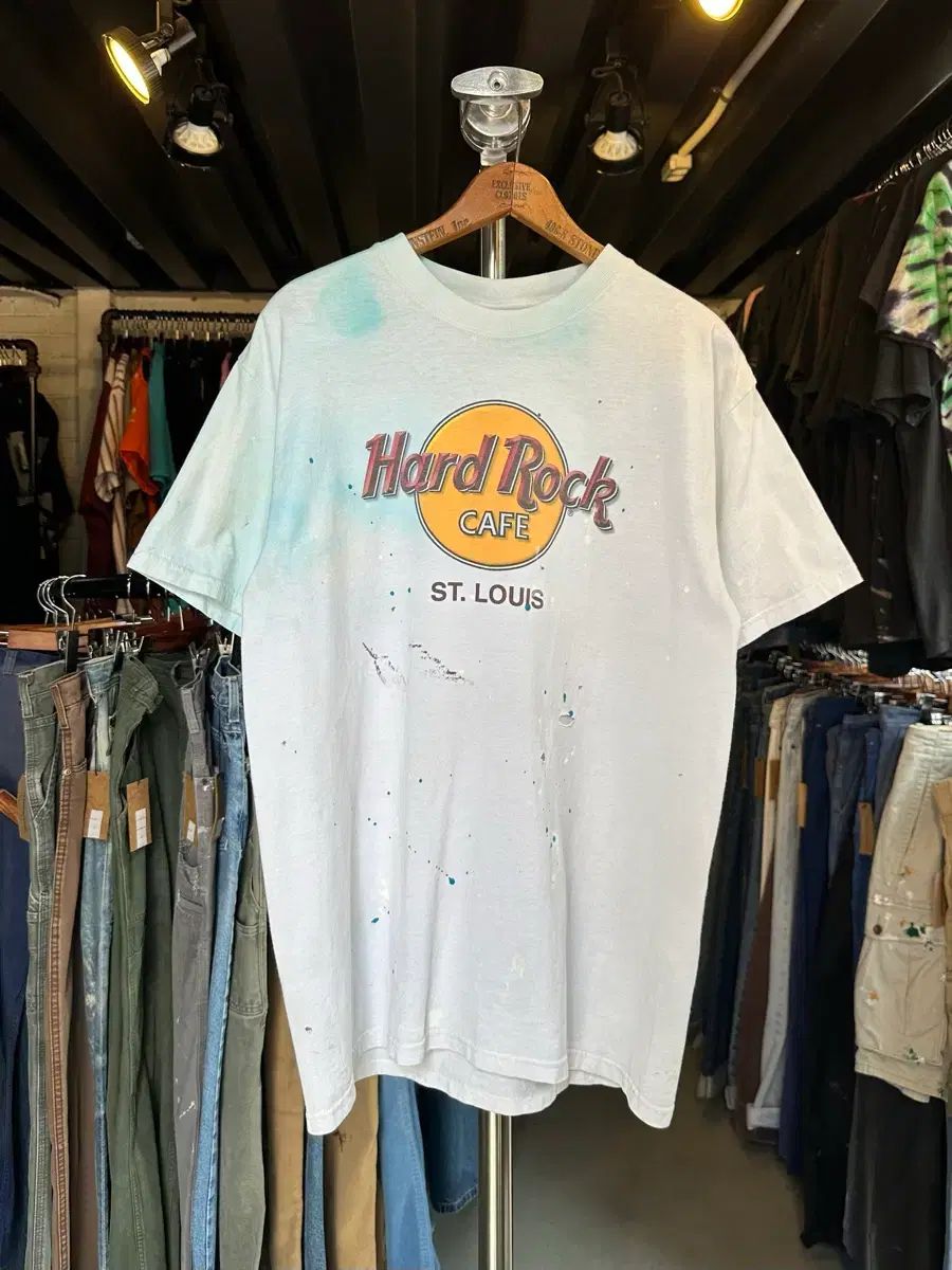 100 ハードロックカフェ ダーティー ペインティング プリンティング Tシャツ