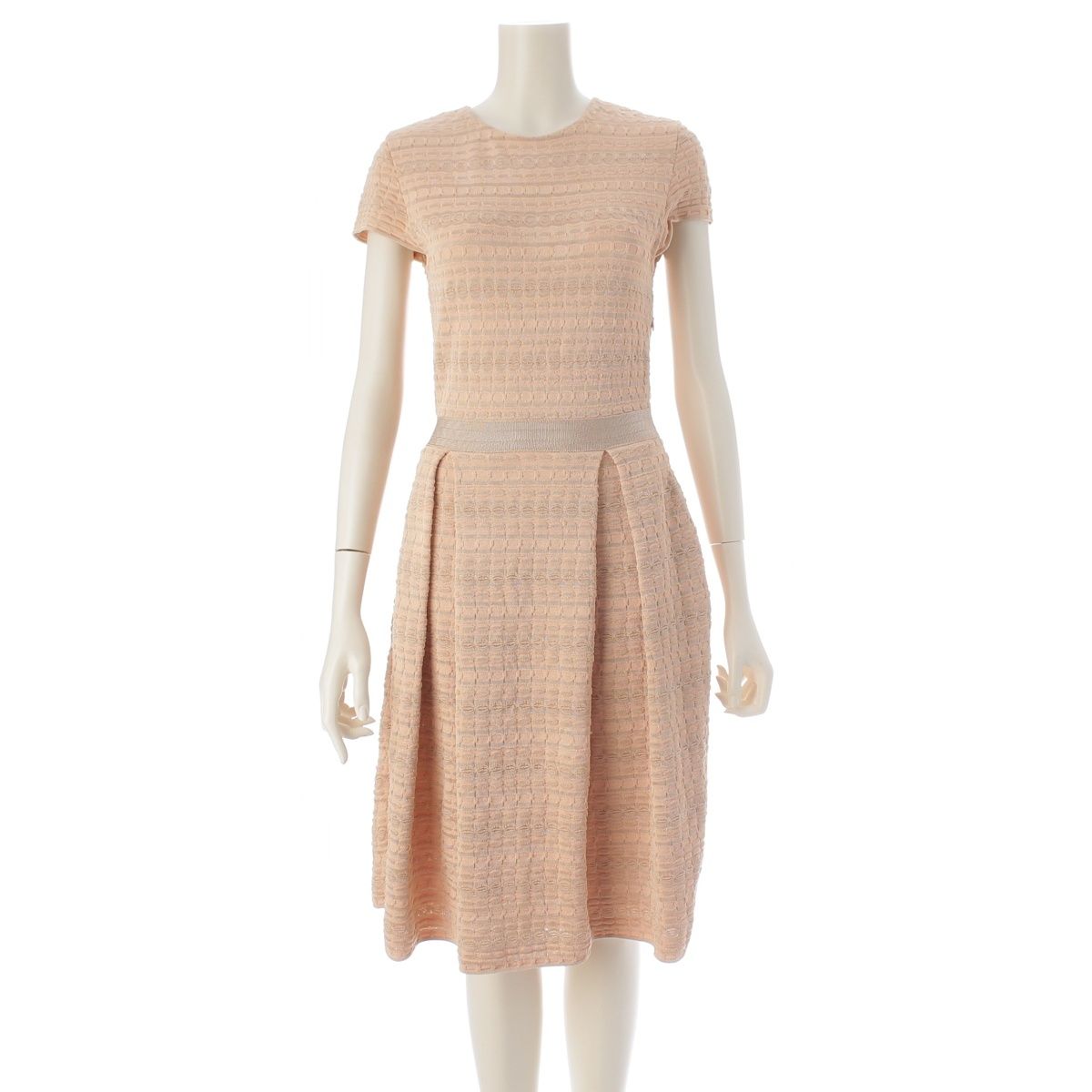 クリスチャンディオール ラフシモンズ期 13SS 2013 レーヨン ナイロン 半袖 ニット ワンピース トップス スカート 3C24627AM525 サーモンピンク系 ベージュ 34【中古】