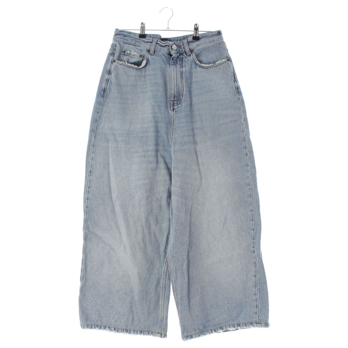 バレンシアガ 23年 ロークロッチ バギー デニムパンツ ダメージ加工 ジーンズ 697886 ライトインディゴ 24【中古】