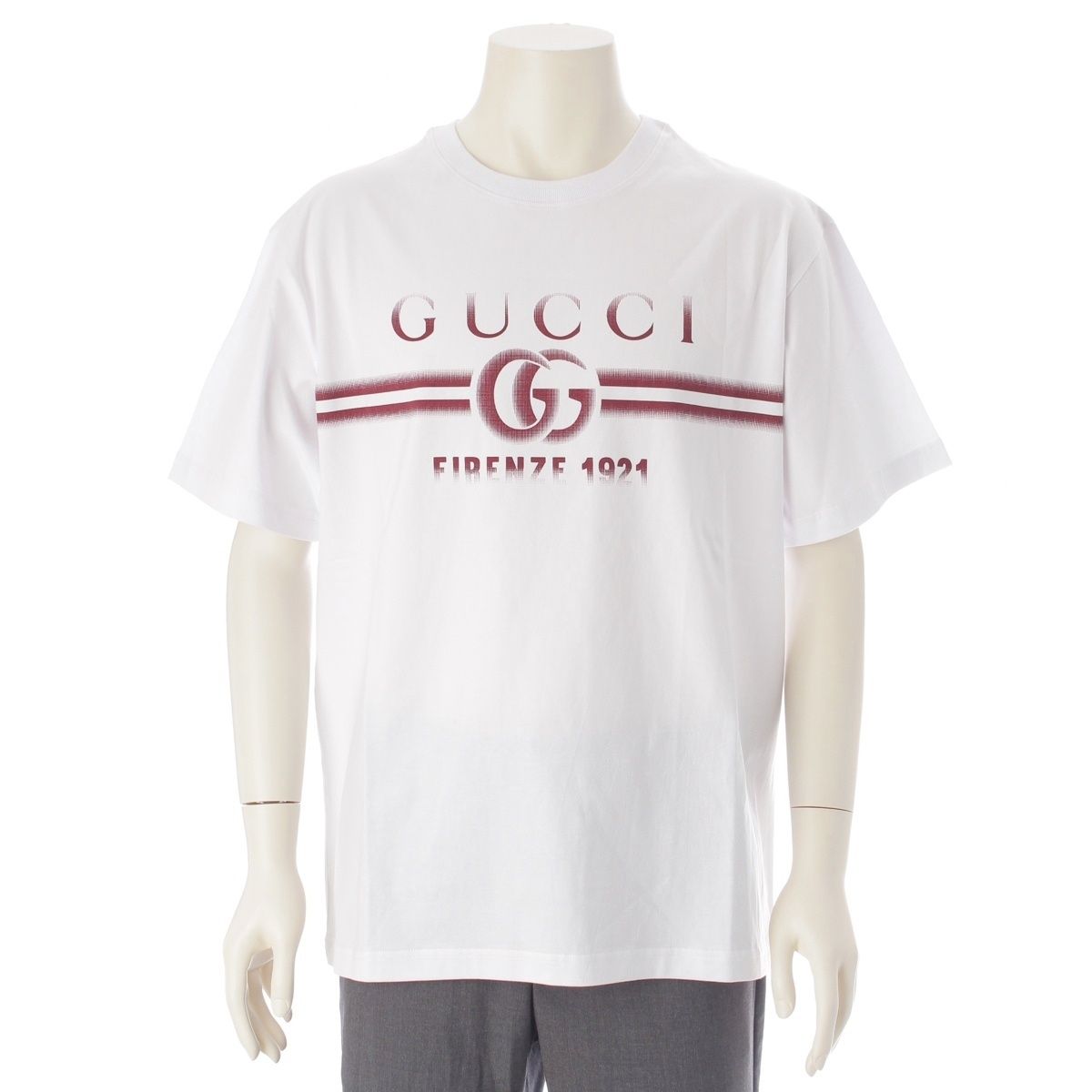 グッチ 25SS GGロゴプリント フィレンツェ1921 クルーネック 半袖Ｔシャツ トップス 785345 ピンク系 L【中古】