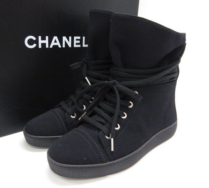 美品/CHANEL/シャネル/G30136/ハイカットスニーカー/サイズ35/黒/ブラック/レディース/イタリア製/箱付き/収納袋付き/FB2736