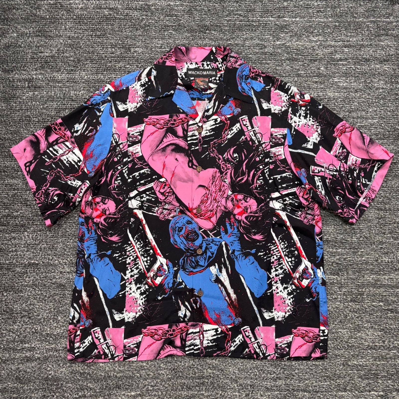 極美品 WACKO MARIA x Terrifier Hawaiian Shirt Pink/Blue S ワコマリア テリファー ハワイアンシャツ ピンク/ブルー