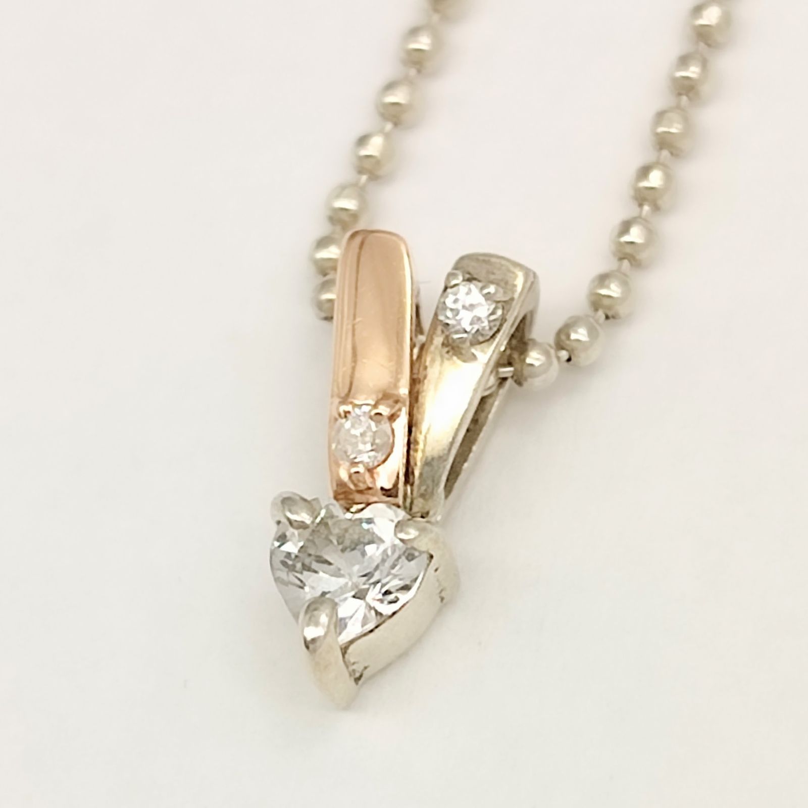 【美品】組曲　クミキョク　ハートストーンネックレス　ダイヤ付き　0.01ct　K10×シルバー925　2.8g