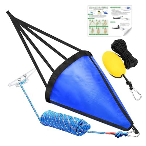 シーアンカー パラシュートアンカー 大型 回収ロープ付き 60cm カヤック 頑丈 耐食性 釣り ボート 錨 碇 sup サップ 折り畳み フィッシング 船釣り 流し釣り 海釣り ねじれ防止 即使用 ブルーkoe 17481a87