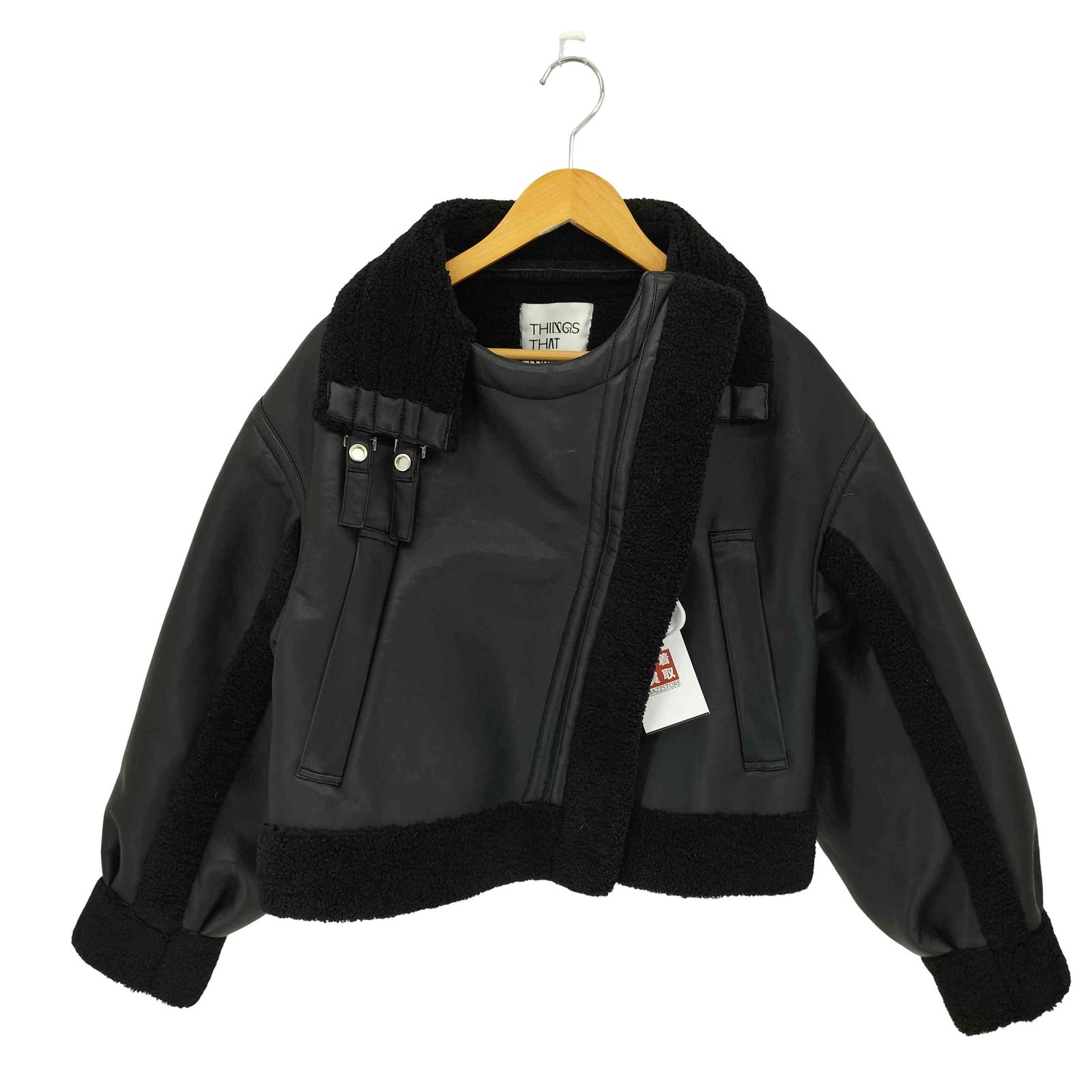ユーズドフルギ USED古着 {{THINGS THAT MATTER}} IMITATION MOUTON CROPPED RIDERS JACKET ムートン クロップド ライダースジャケット レディース FREE