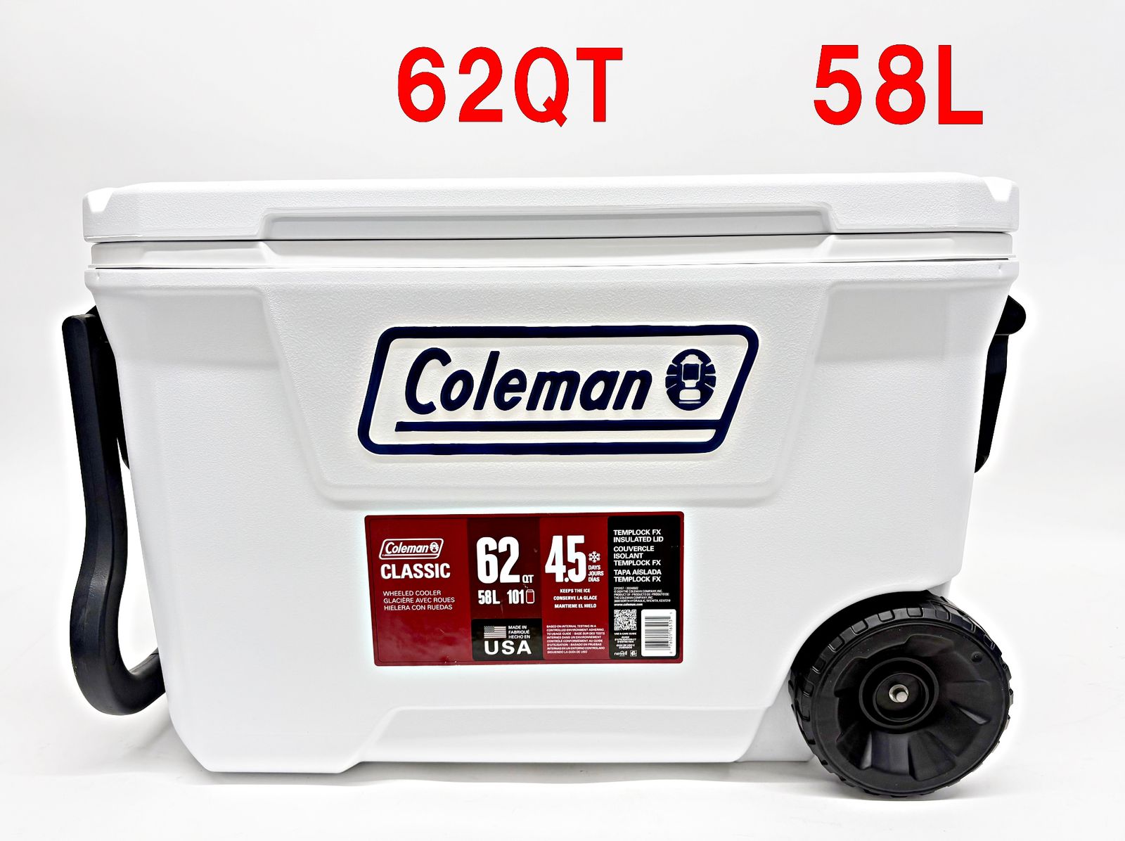コールマン クーラーボックス 58L 62QT #5859 マリン ホワイト ホイール タイヤ Coleman R2606-127
